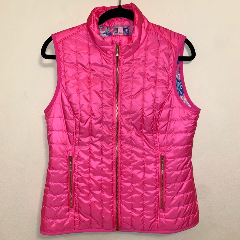 Lilly Pulitzer Skylar Quilted Zip-Up Puffer Vest Flamingo Pink Medium NWOT